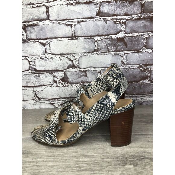 Vionic Carmel Grey Ivory Leather Snake Print Heel Sandals Women’s 9.5M US/41.5EU - Picture 1 of 16